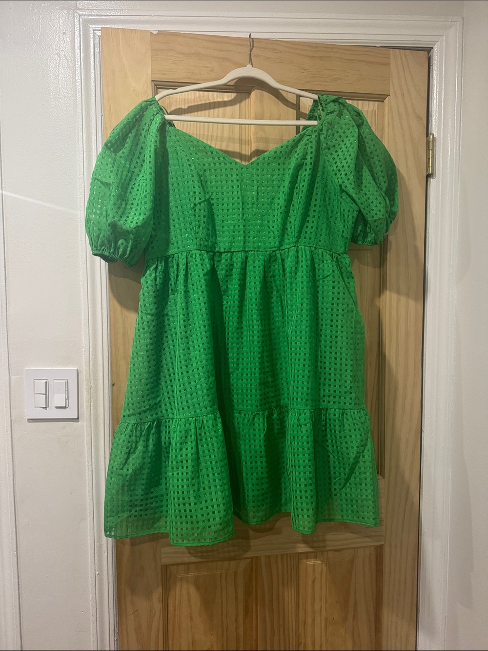 Flying Tomato Green Eyelet Puff-Sleeve Tiered Dress